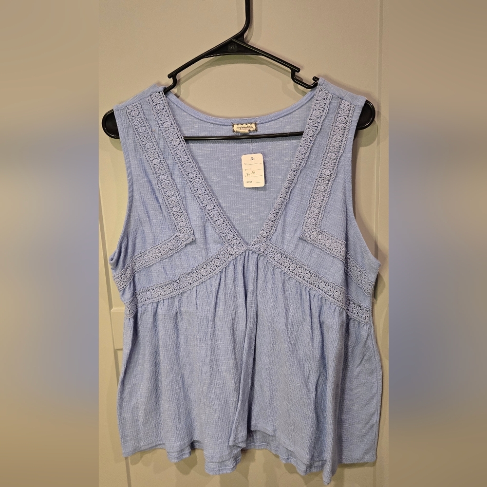 Eyeshadow Sky Blue Lace Trim Blouse